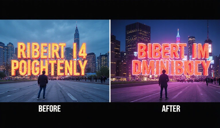 A split screen showing a video before and after adding motion graphics, with dynamic text and animated elements.