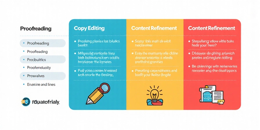 Detailed graphic illustrating the differences between proofreading, copy editing, and content refinement services.