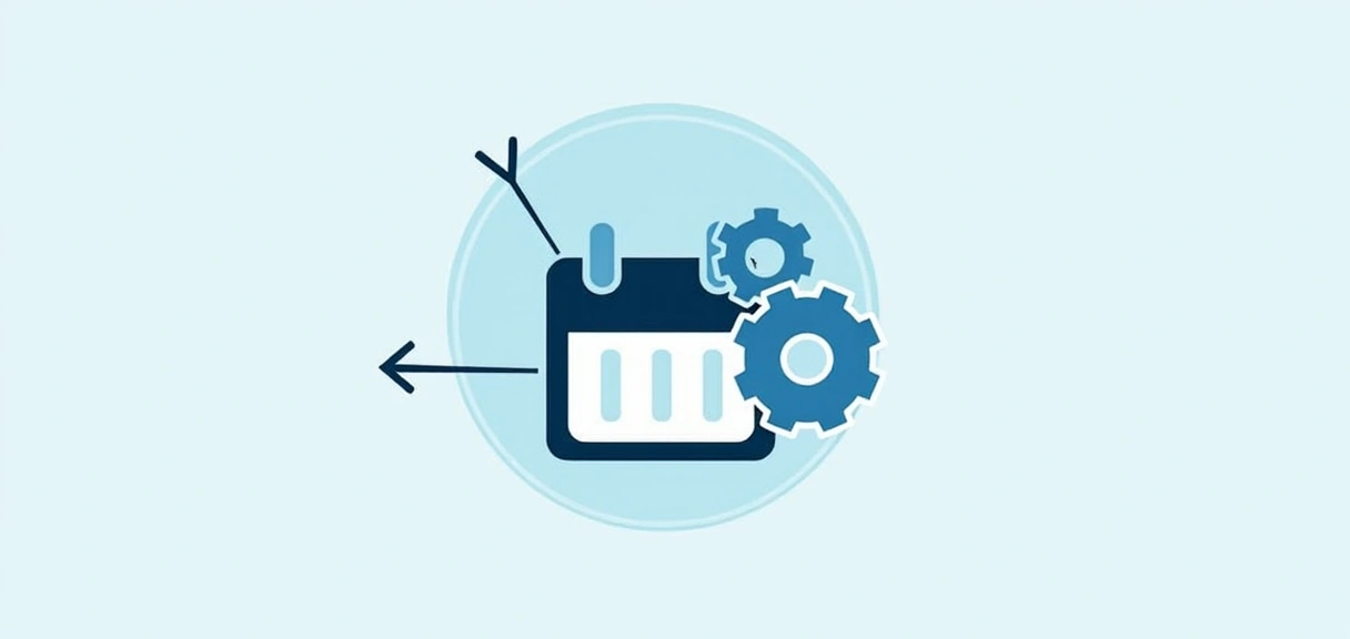 Calendar icon with gears, symbolizing policy updates and continuous improvement