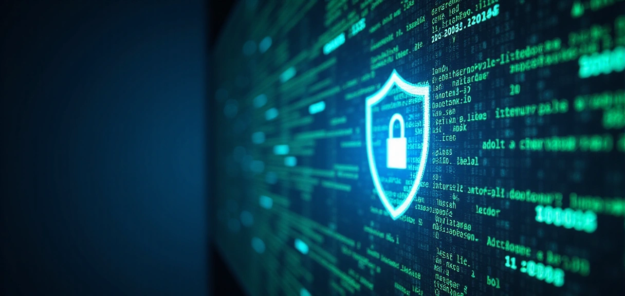 Digital privacy concept with padlock icon and abstract data flow